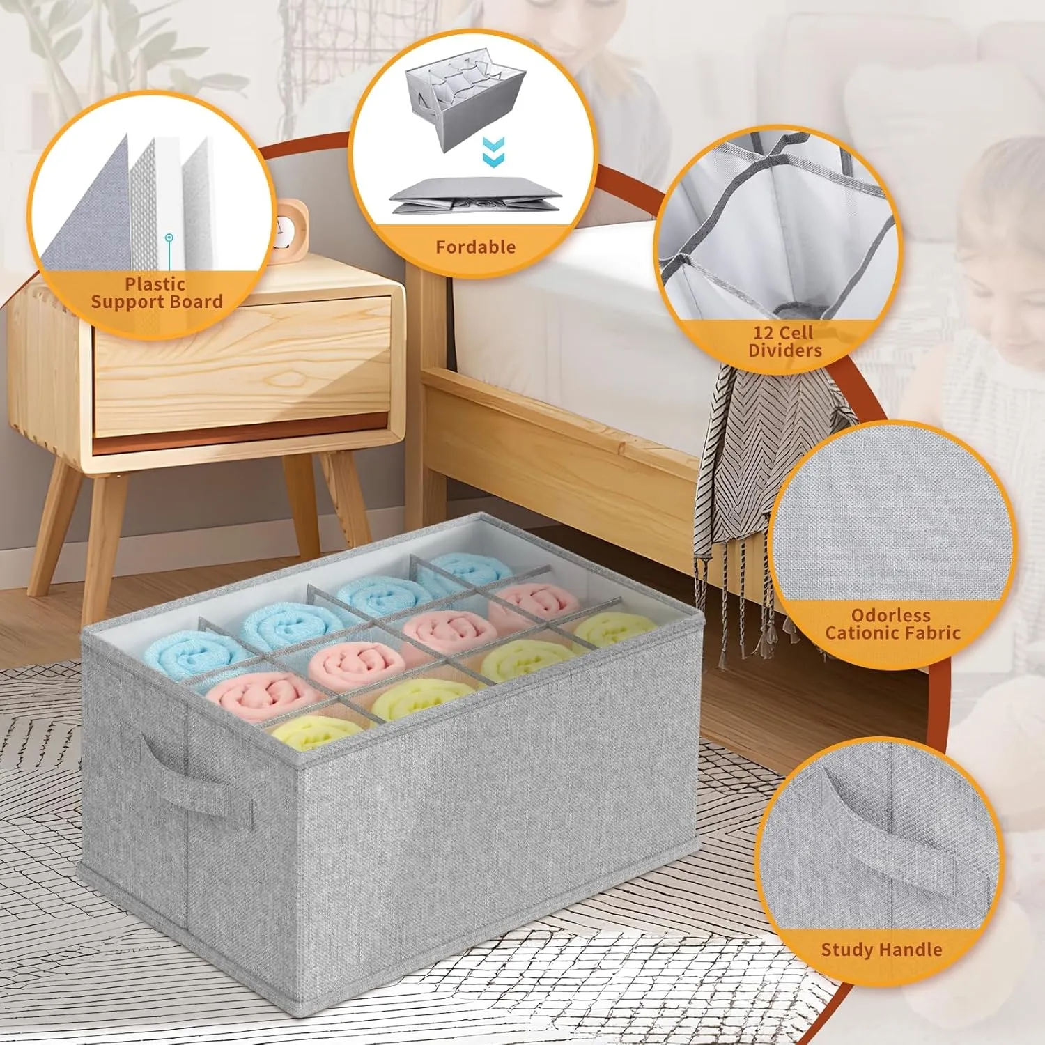 1 Pcs Wardrobe Pants Closet Storage Organiser, 12 Pocket Foldable Organizer