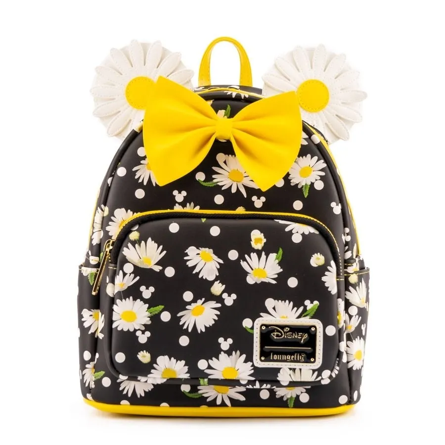 10" Disney : Mickey Mouse - Minnie Daisies Faux Leather Mini Backpack Bag Loungefly