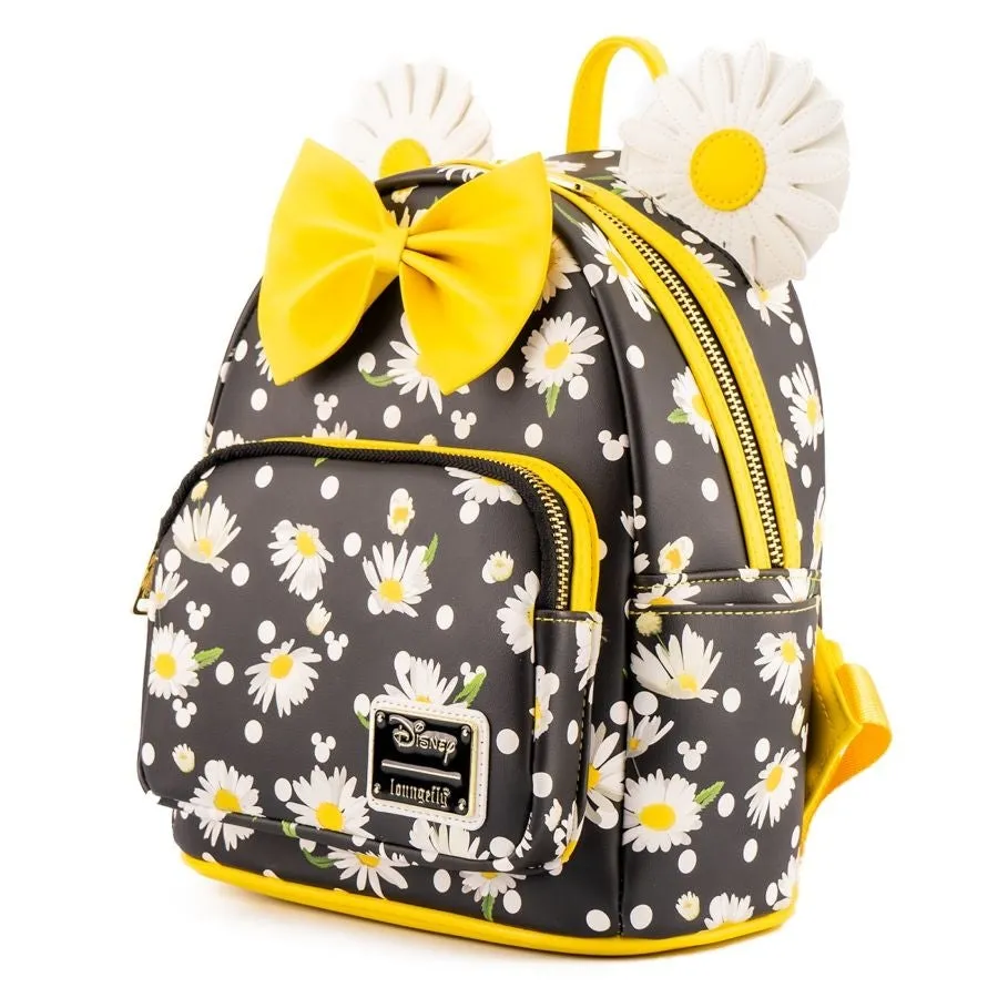 10" Disney : Mickey Mouse - Minnie Daisies Faux Leather Mini Backpack Bag Loungefly