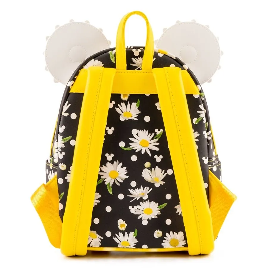 10" Disney : Mickey Mouse - Minnie Daisies Faux Leather Mini Backpack Bag Loungefly