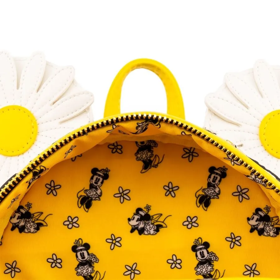 10" Disney : Mickey Mouse - Minnie Daisies Faux Leather Mini Backpack Bag Loungefly