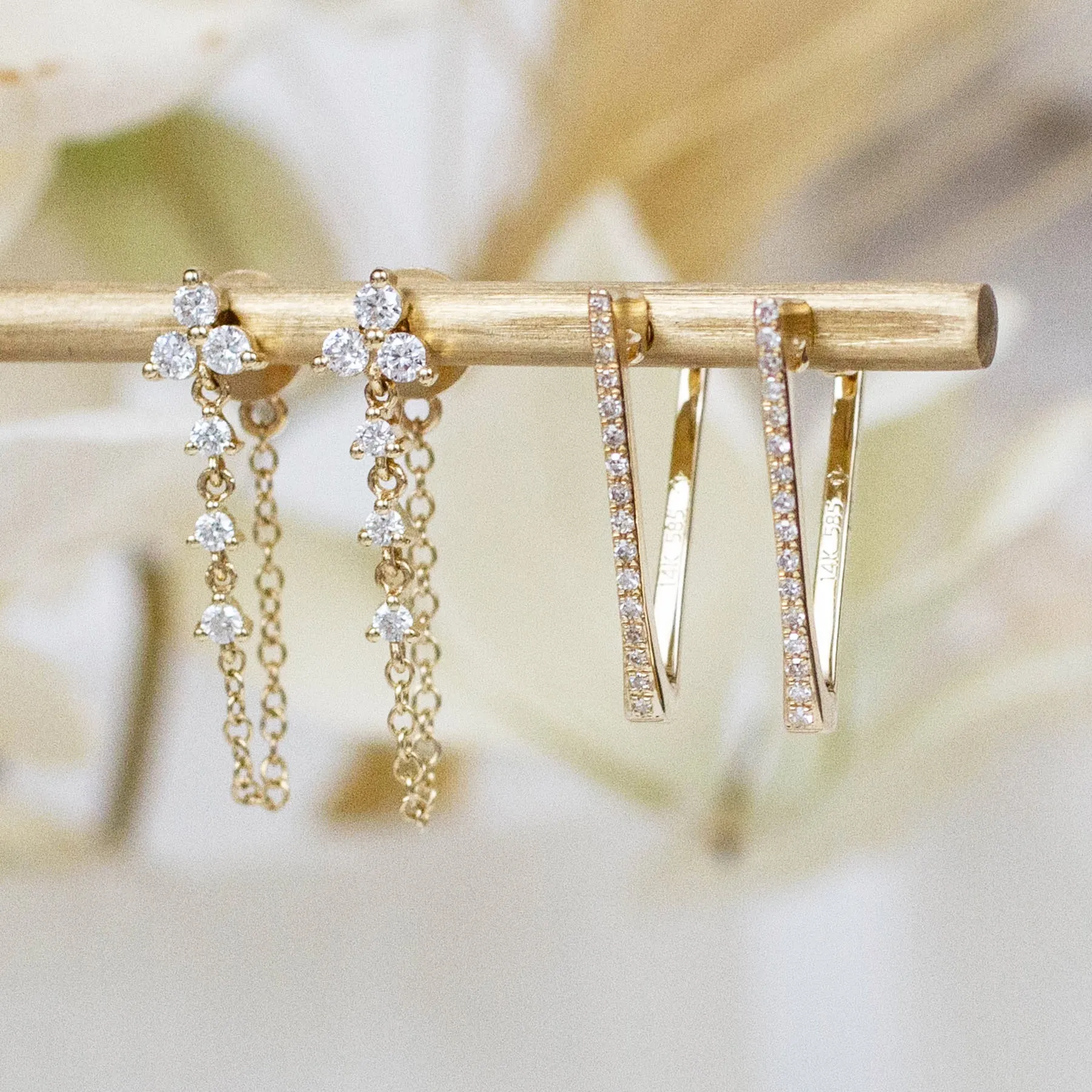 14K Diamond Triangle Hoops