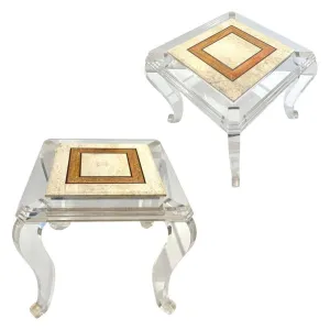 1970s Vintage Italian Lucite Pair of Tables with Encased Travertine & Marble Top