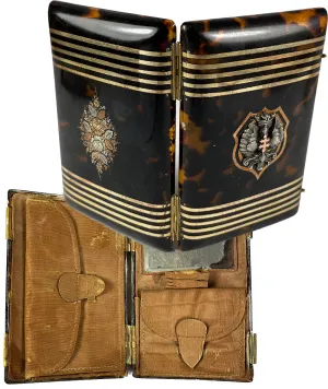 19th Century Tortoise Shell Etui, a Purse, Superb Interior and Pique with Crown Cartouche