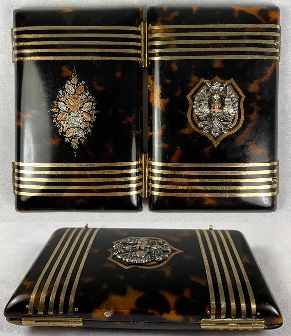 19th Century Tortoise Shell Etui, a Purse, Superb Interior and Pique with Crown Cartouche
