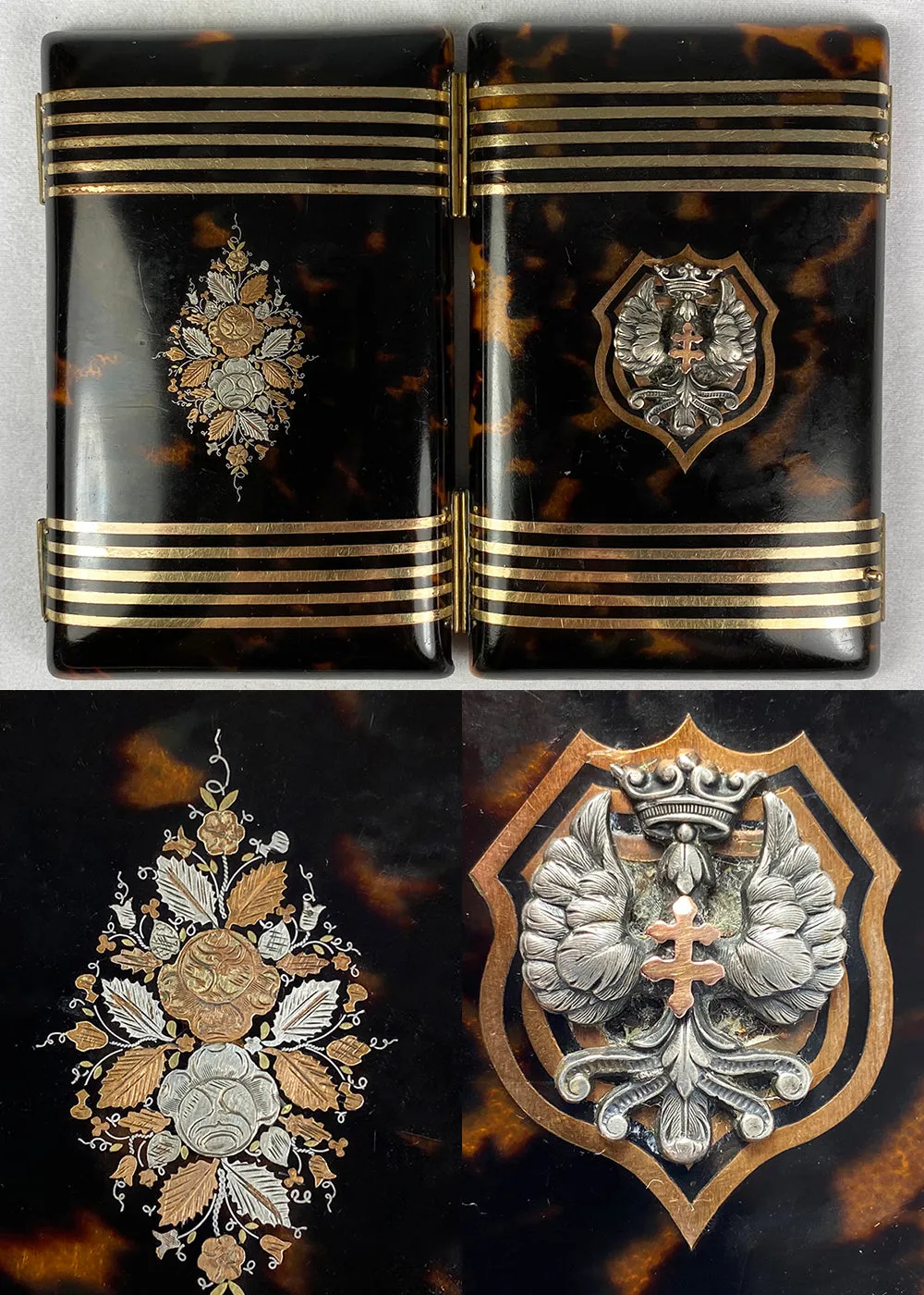 19th Century Tortoise Shell Etui, a Purse, Superb Interior and Pique with Crown Cartouche
