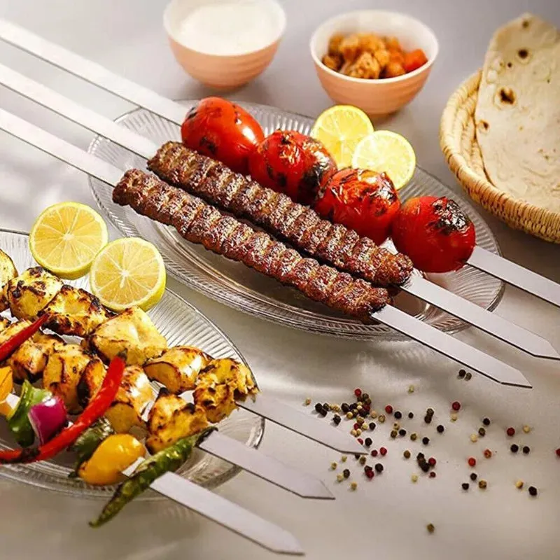21 Inch Long Flat Stainless Steel Professional Grilling BBQ Skewer
