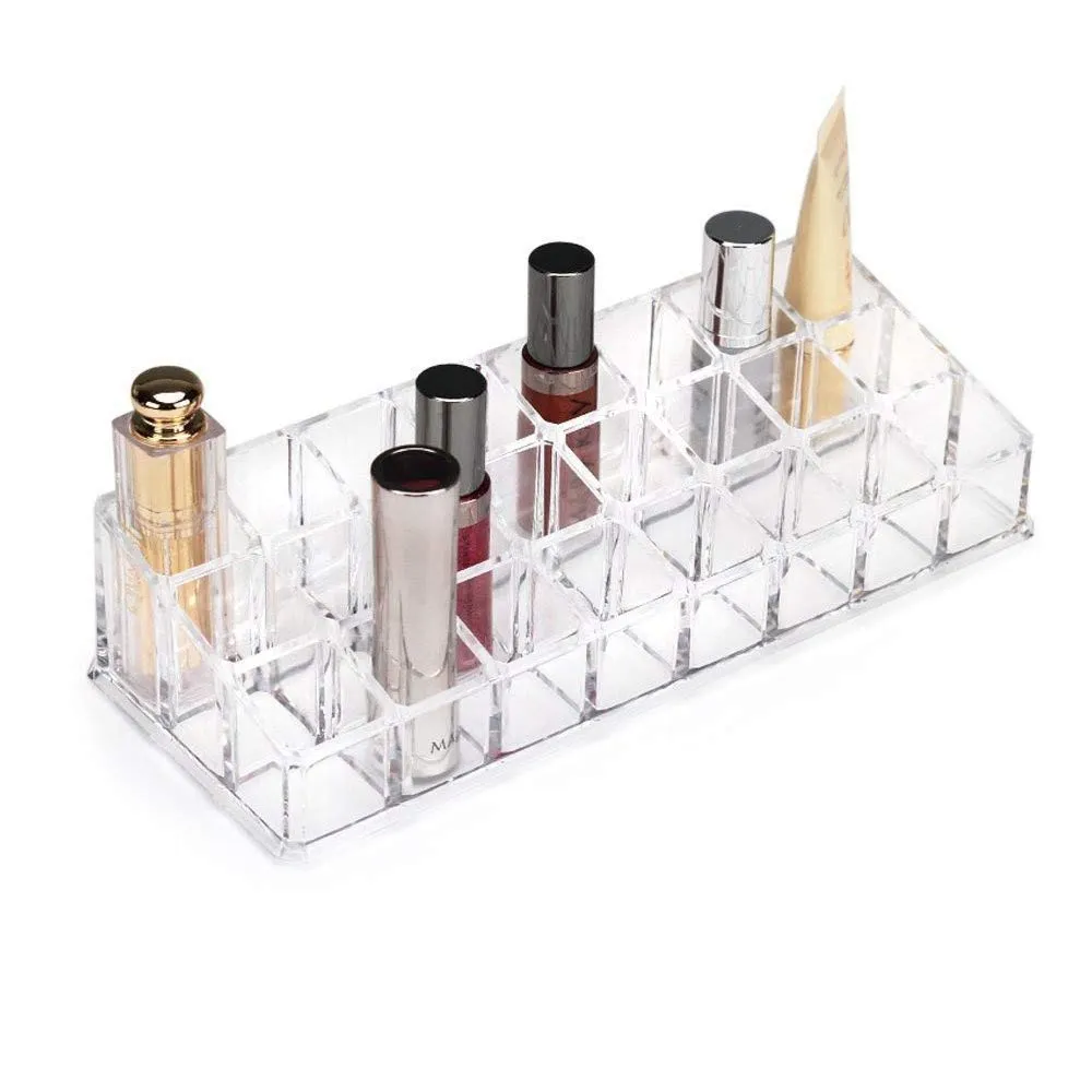 24 Compartment Makeup Lipstick Storage Holder Organizer Case, Pack of 1, Transparent