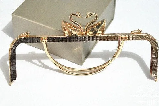 28cm (11") Large Handle Wallet Frame Purse Frame With Swan Light Gold And Gunmental Black