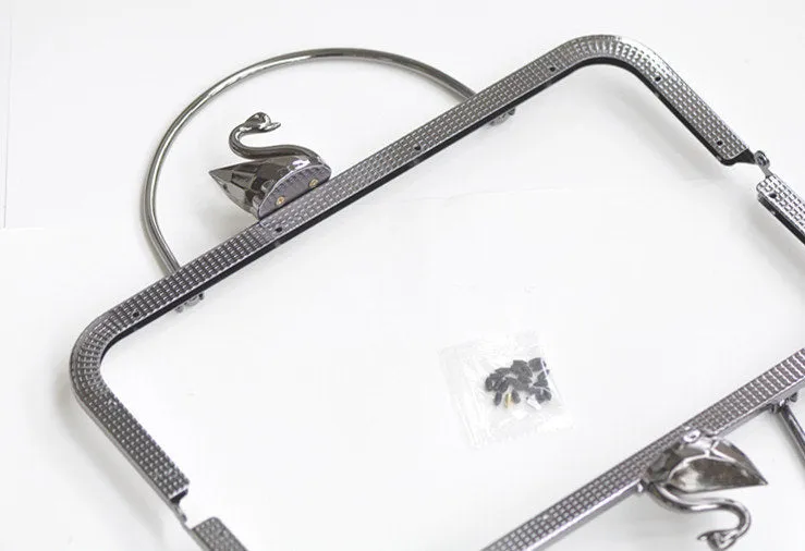 28cm (11") Large Handle Wallet Frame Purse Frame With Swan Light Gold And Gunmental Black