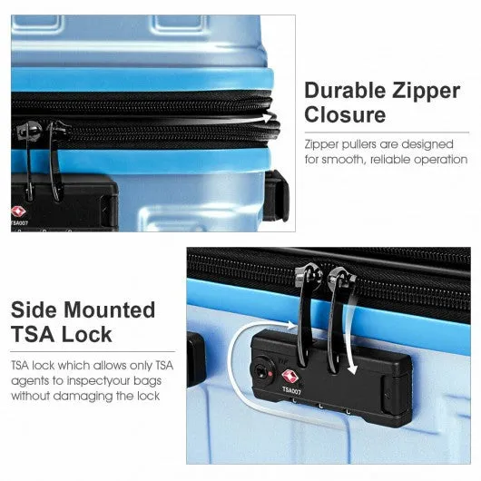 3 pcs Spinner Expandable Suitcase With TSA Lock-Blue