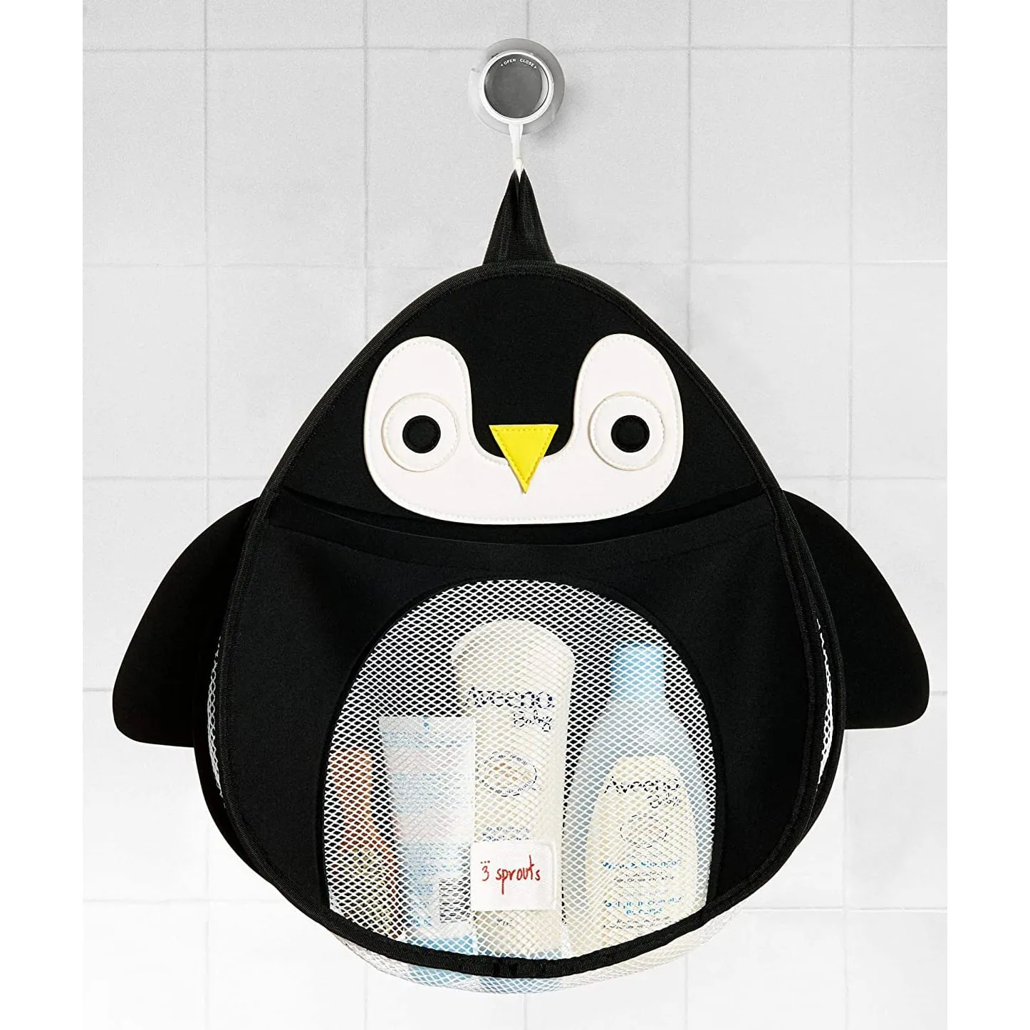 3 Sprouts Baby Hanging Suction Cup Large Bath/Shower Storage Organizer, Penguin