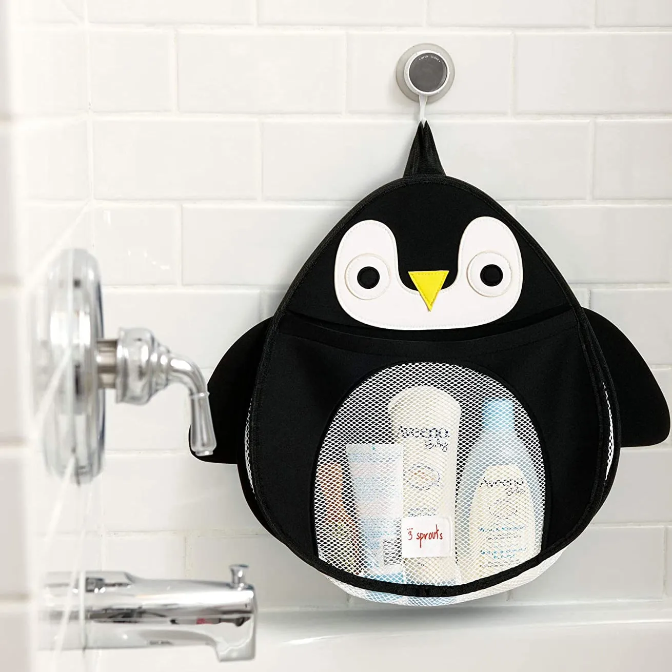 3 Sprouts Baby Hanging Suction Cup Large Bath/Shower Storage Organizer, Penguin