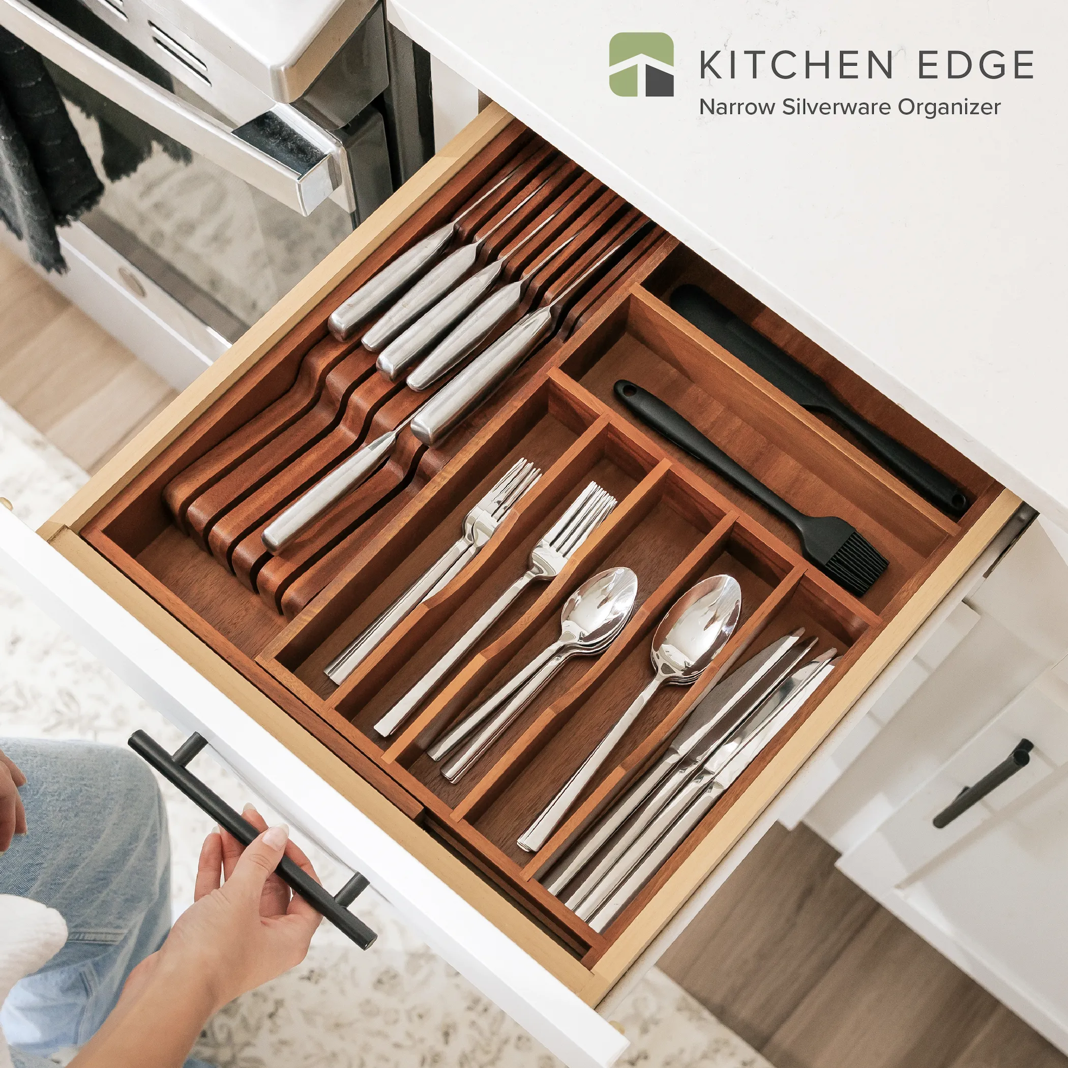 Acacia Drawer Organizer for Silverware & Utensils (Expands 10.5-19in)
