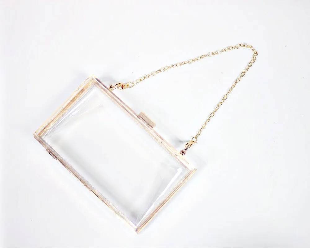Acrylic clutch bag shoulder bag with removable chain Clear