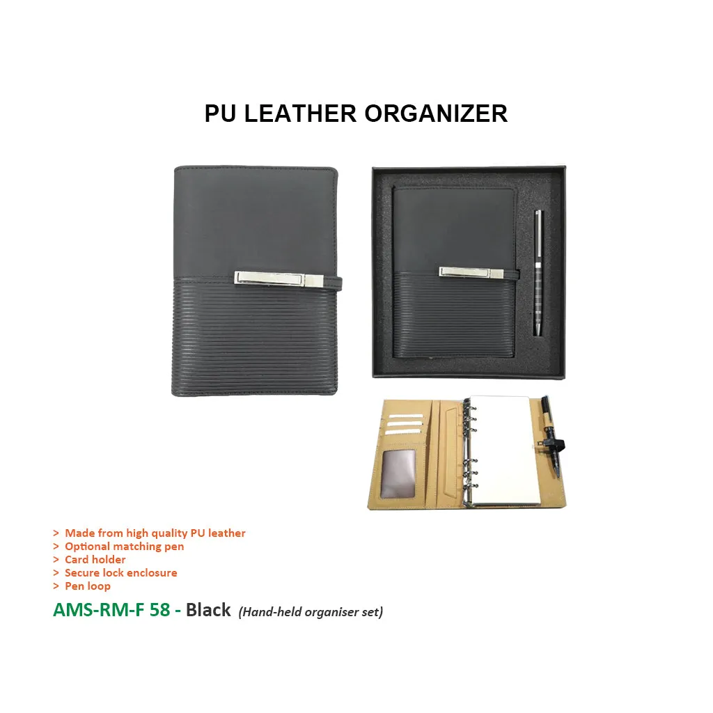 AMS-RM-F 58 - (Black) PU Leather Organizer