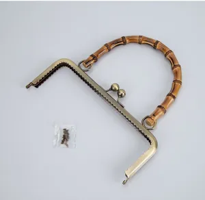 Antique Bronze Purse Frame Natural Bamboo Handle Come With Screws 20cm ( 8")
