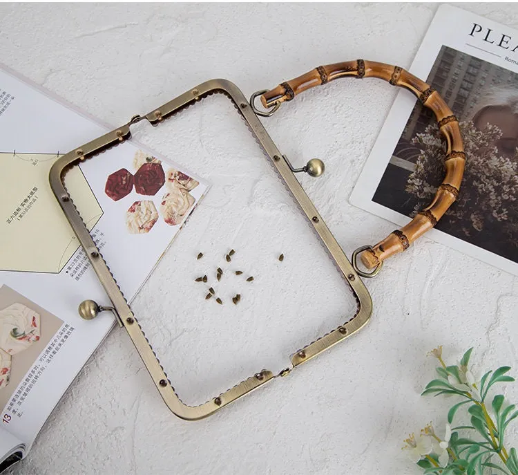 Antique Bronze Purse Frame Natural Bamboo Handle Come With Screws 20cm ( 8")