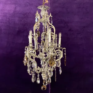 Antique French Silver Cage Crystal Chandelier