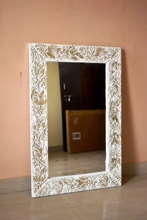 Bapna Monica Hand Carved Wood Wall Mirror Frame (Silver, 60x40 cm)