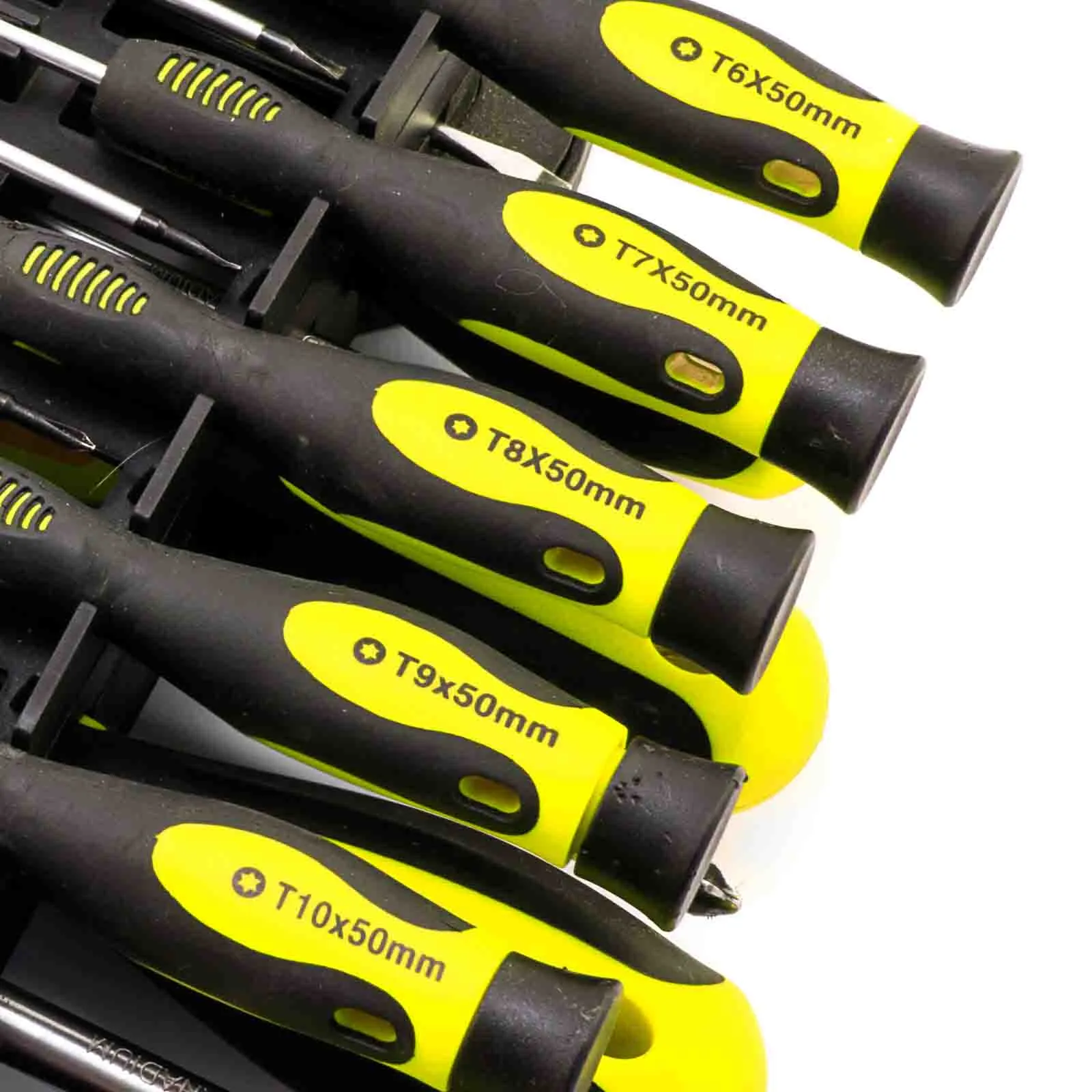 Black and acid yellow screwdriver set in organizer box