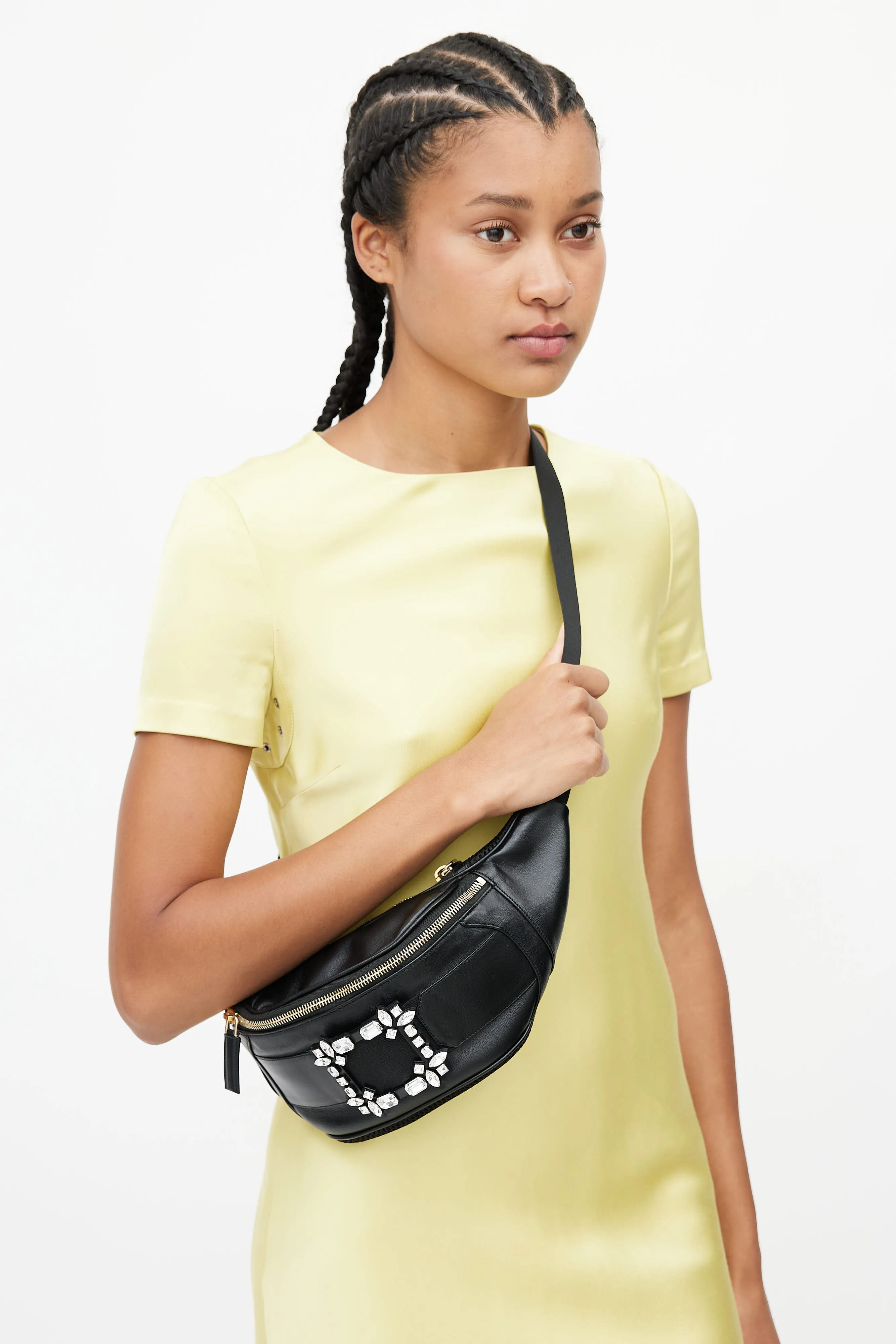 Black Leather Jewel Fanny Pack