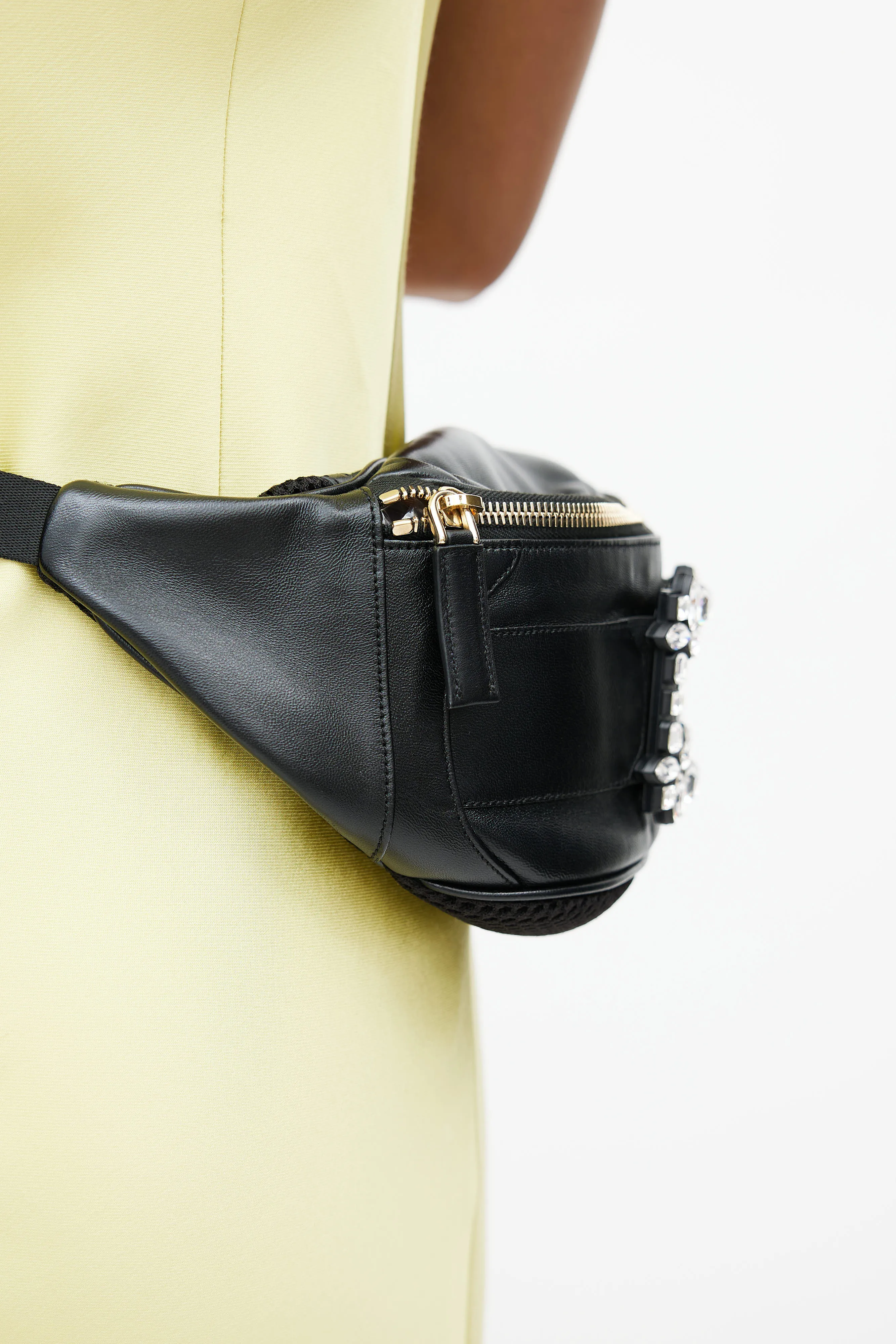 Black Leather Jewel Fanny Pack