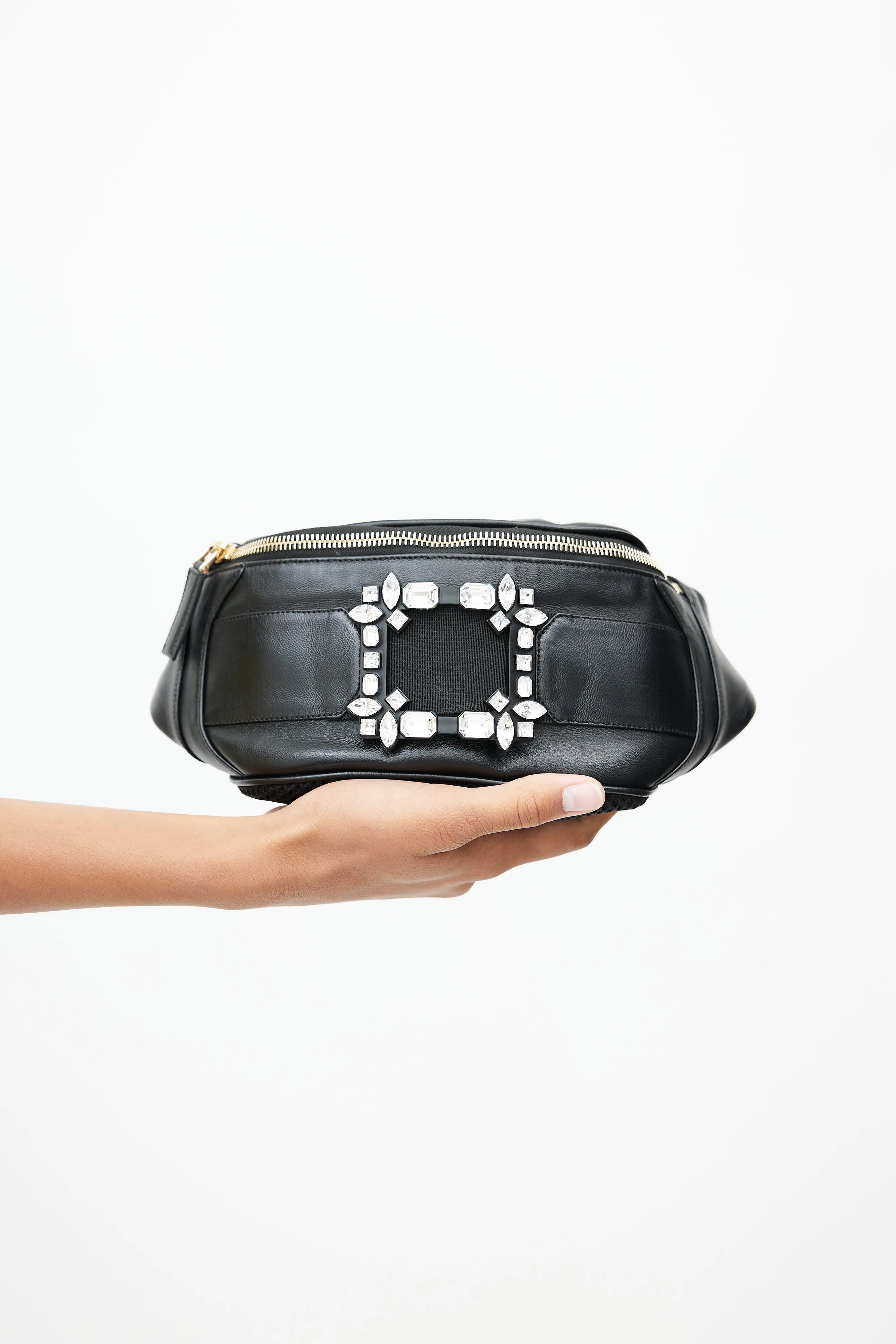 Black Leather Jewel Fanny Pack