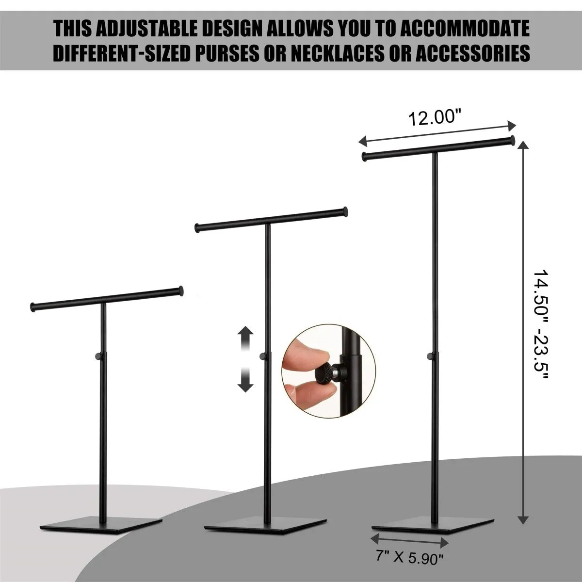 Black Tabletop Purse Display Stand - Set of Two Tabletop T Bar Handbag Display Stand
