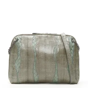 BOTTEGA VENETA Ayers watersnake green Intrecciato woven top zip crossbody bag