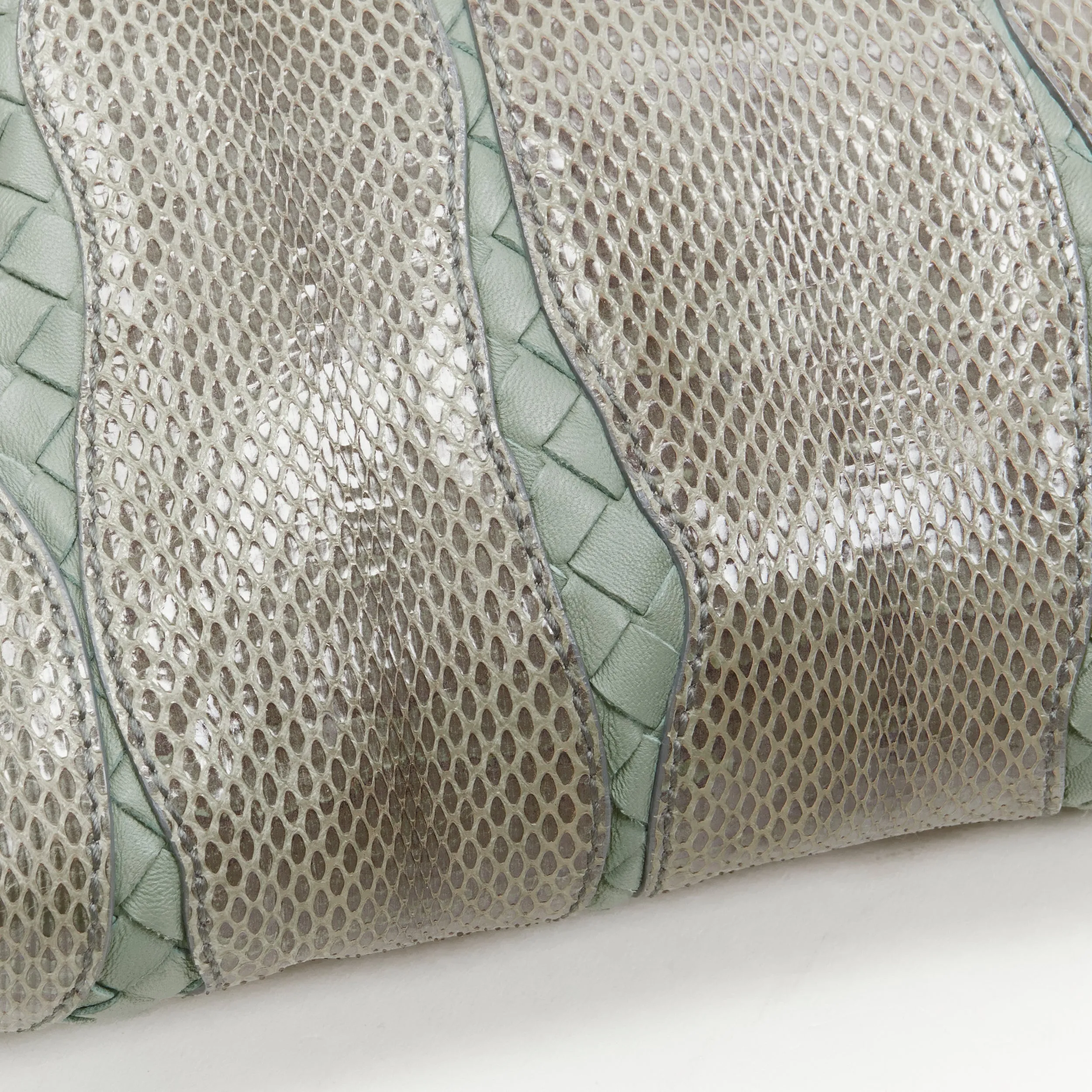 BOTTEGA VENETA Ayers watersnake green Intrecciato woven top zip crossbody bag