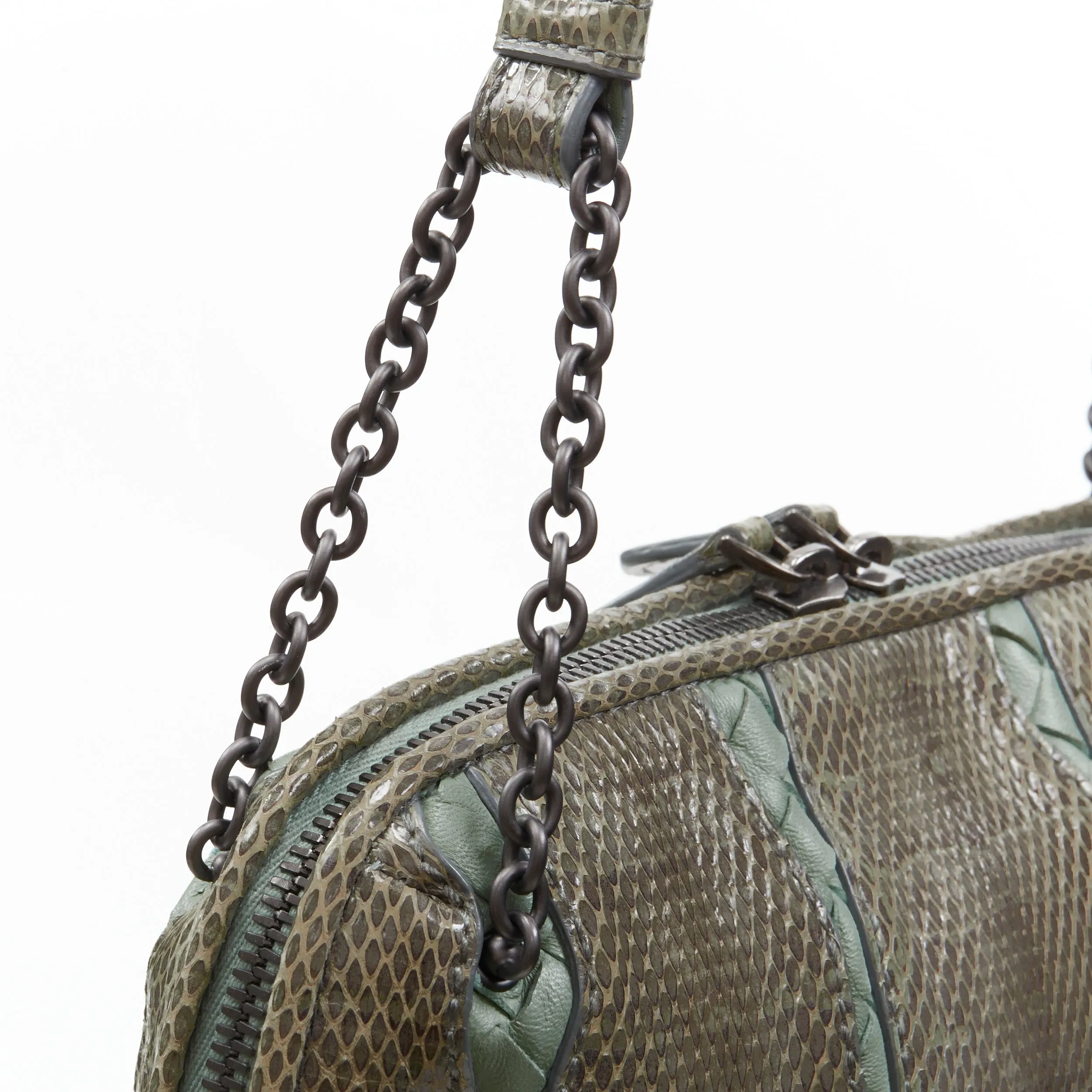 BOTTEGA VENETA Ayers watersnake green Intrecciato woven top zip crossbody bag