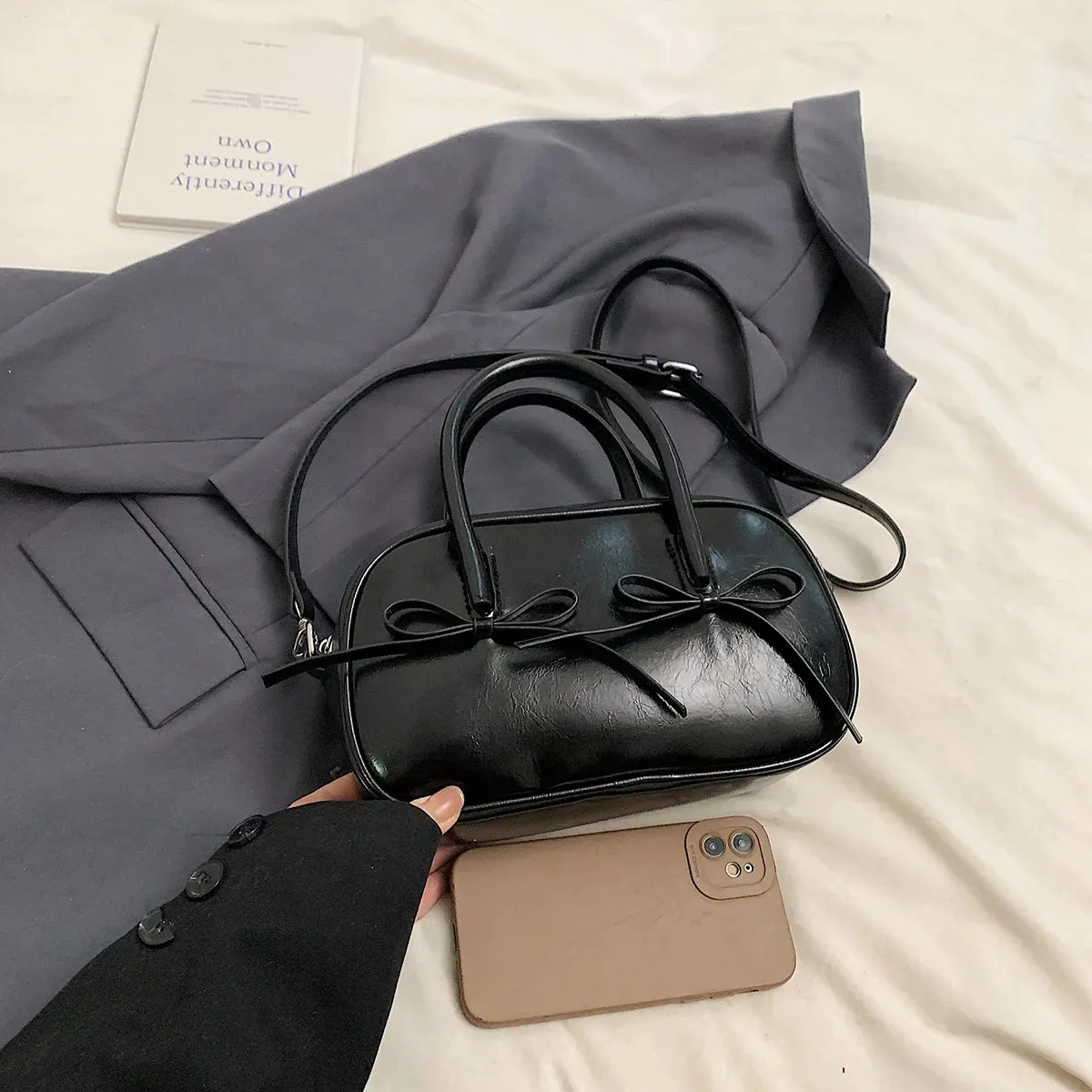 Bow Design Box Top-handle Crossbody Bag