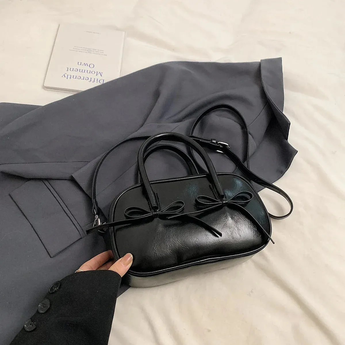 Bow Design Box Top-handle Crossbody Bag