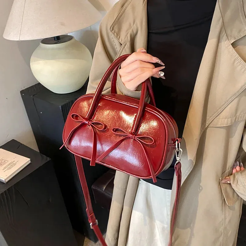 Bow Design Box Top-handle Crossbody Bag