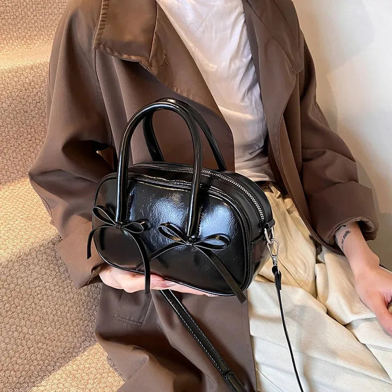 Bow Design Box Top-handle Crossbody Bag