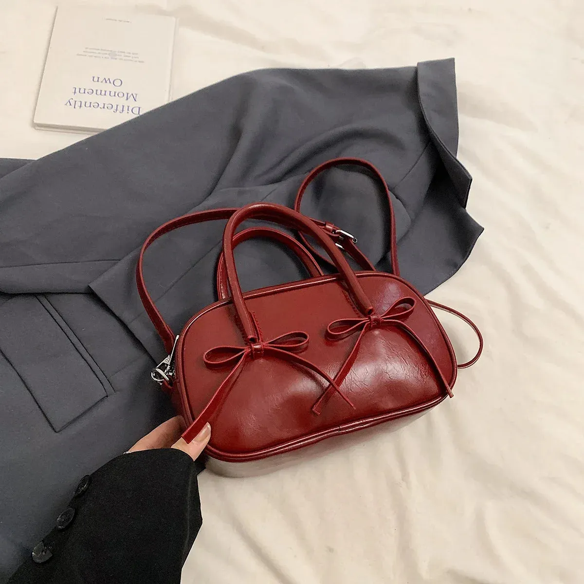 Bow Design Box Top-handle Crossbody Bag