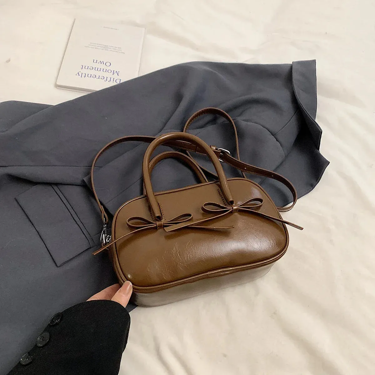 Bow Design Box Top-handle Crossbody Bag