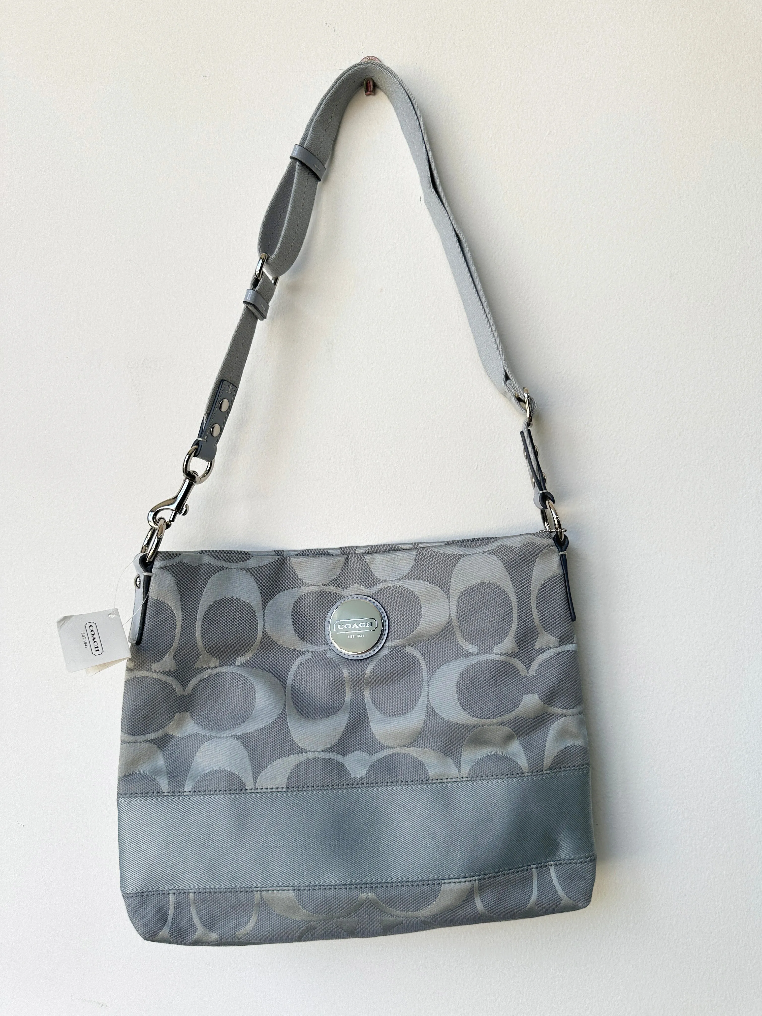 Canvas Crossbody Bag in Silver and Gray