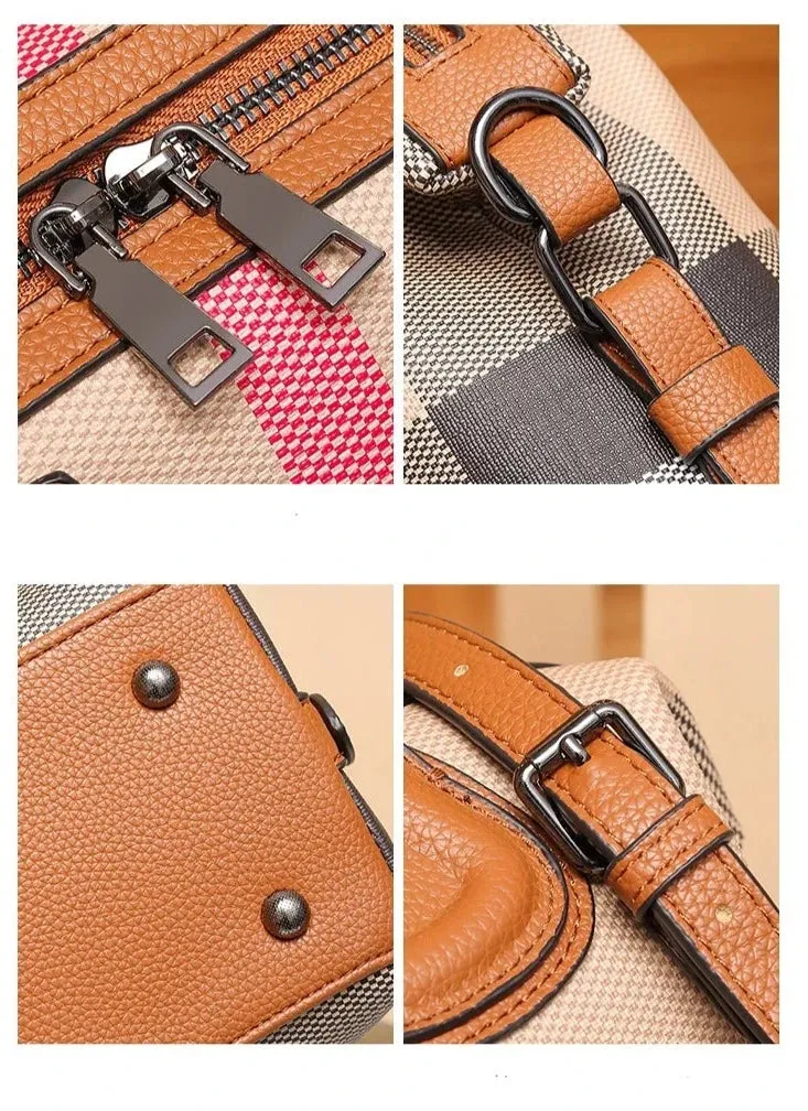 Canvas Leather Wide Strap Boston Hand Bag