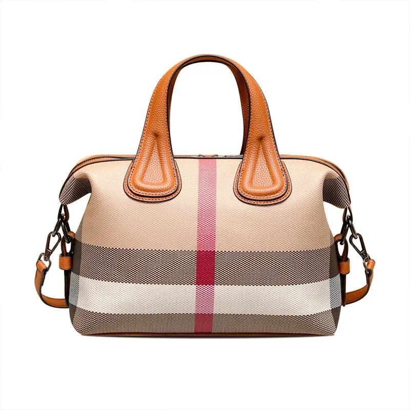 Canvas Leather Wide Strap Boston Hand Bag