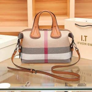 Canvas Leather Wide Strap Boston Hand Bag