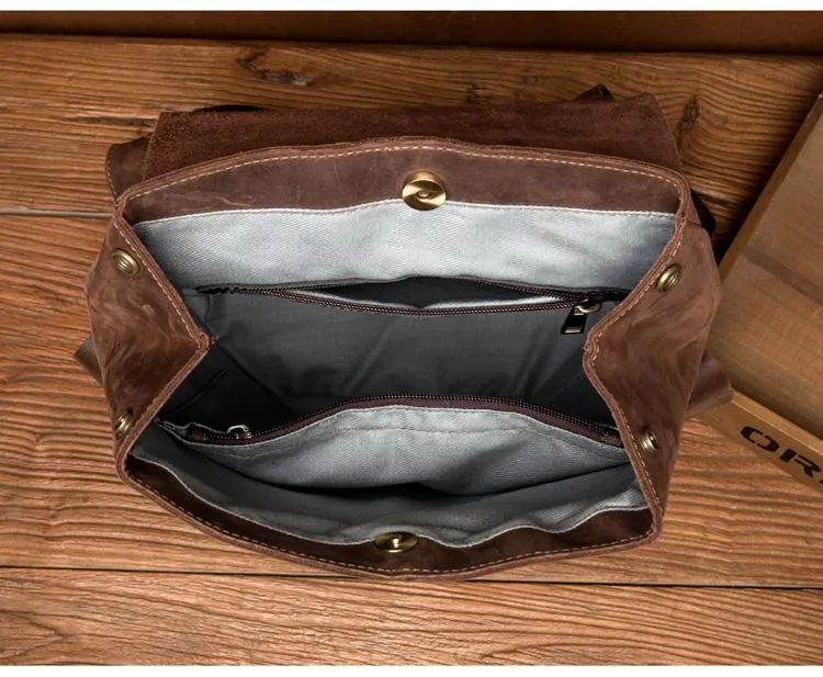Casual Brown Mens Leather 15-inch Large Backpacks Brown College Backpack School Backpacks for men