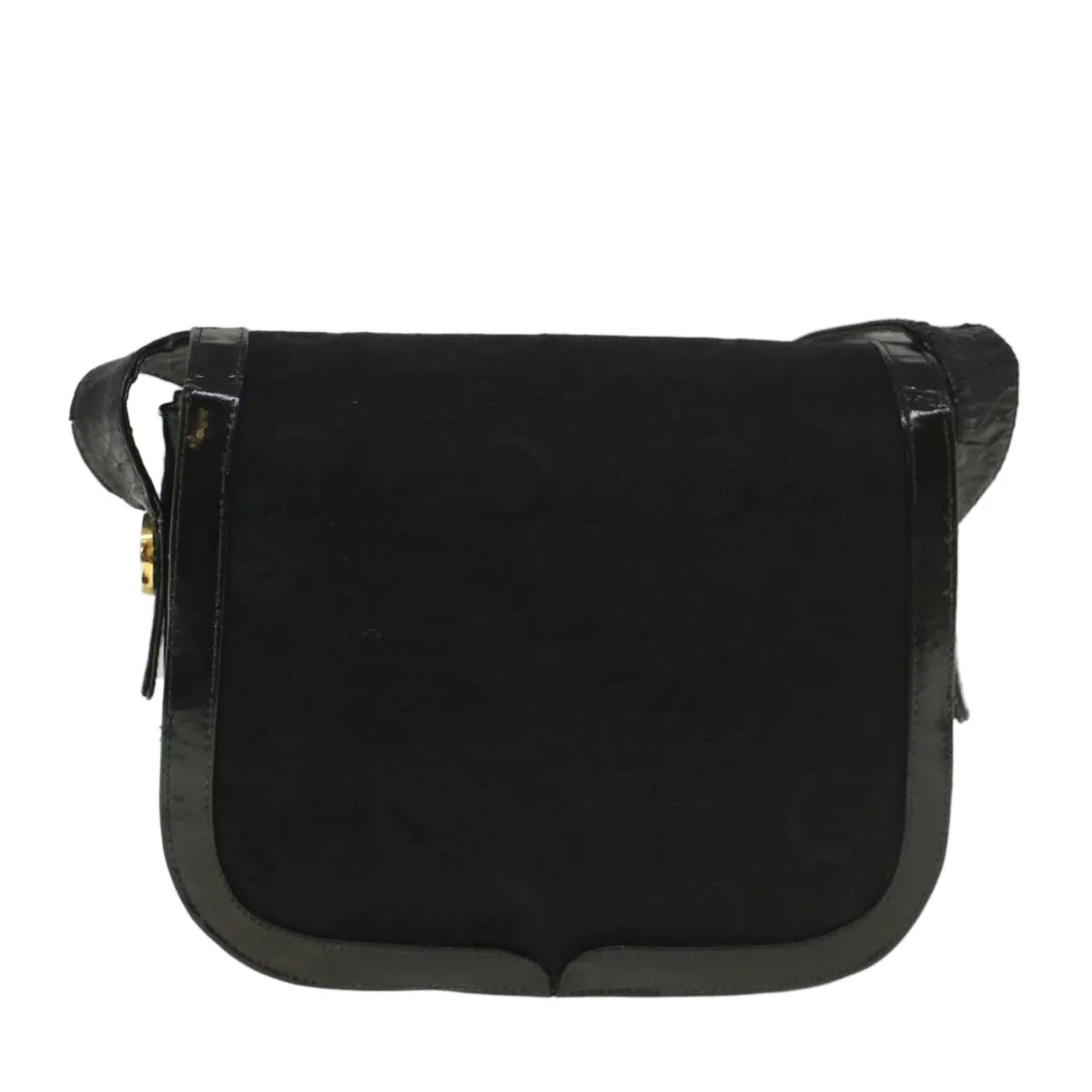 CELINE C Macadam Canvas Horse Carriage Shoulder Bag Black Auth bs8998