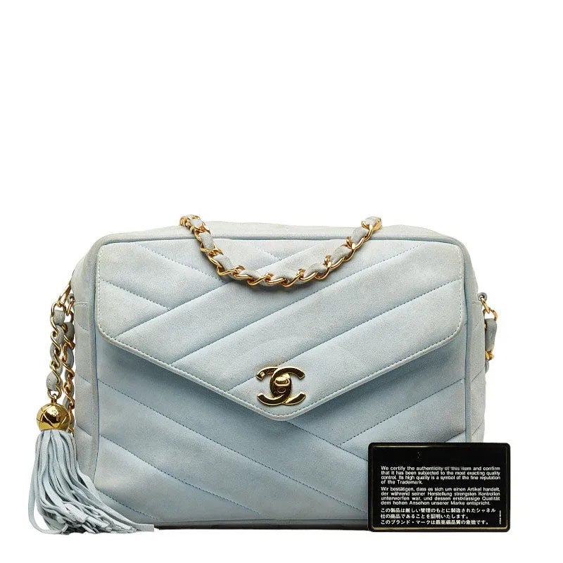 Chanel Bias Stick Coco Ball Chain Shoulder Bag Blue G Suede  CHANEL