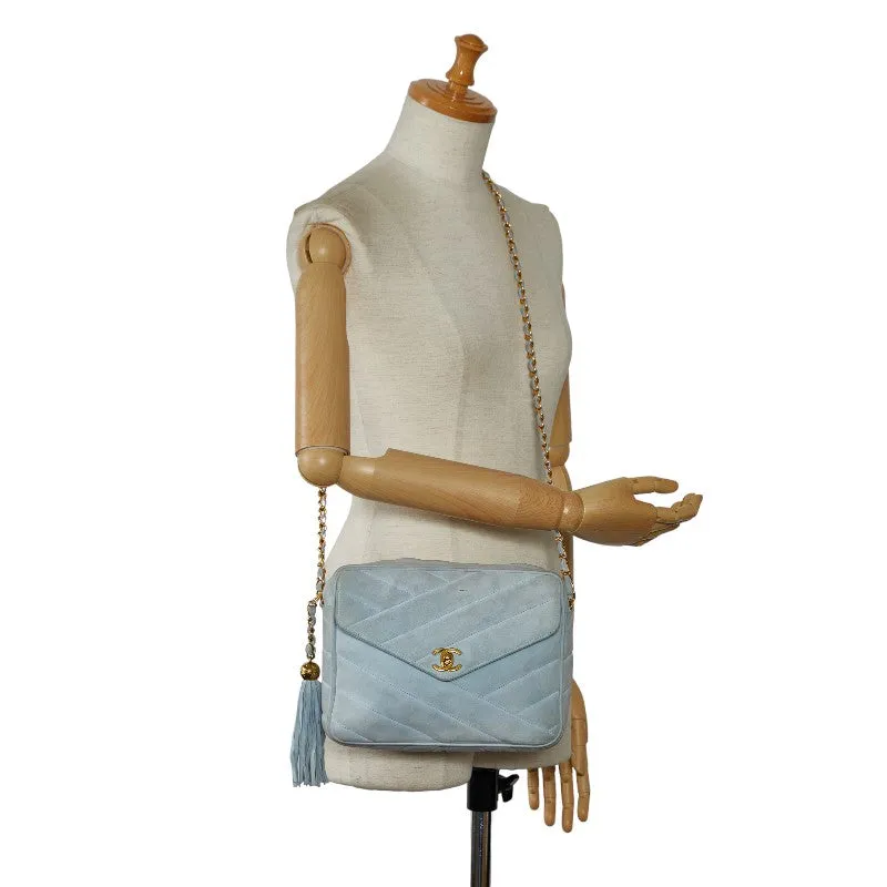 Chanel Bias Stick Coco Ball Chain Shoulder Bag Blue G Suede  CHANEL