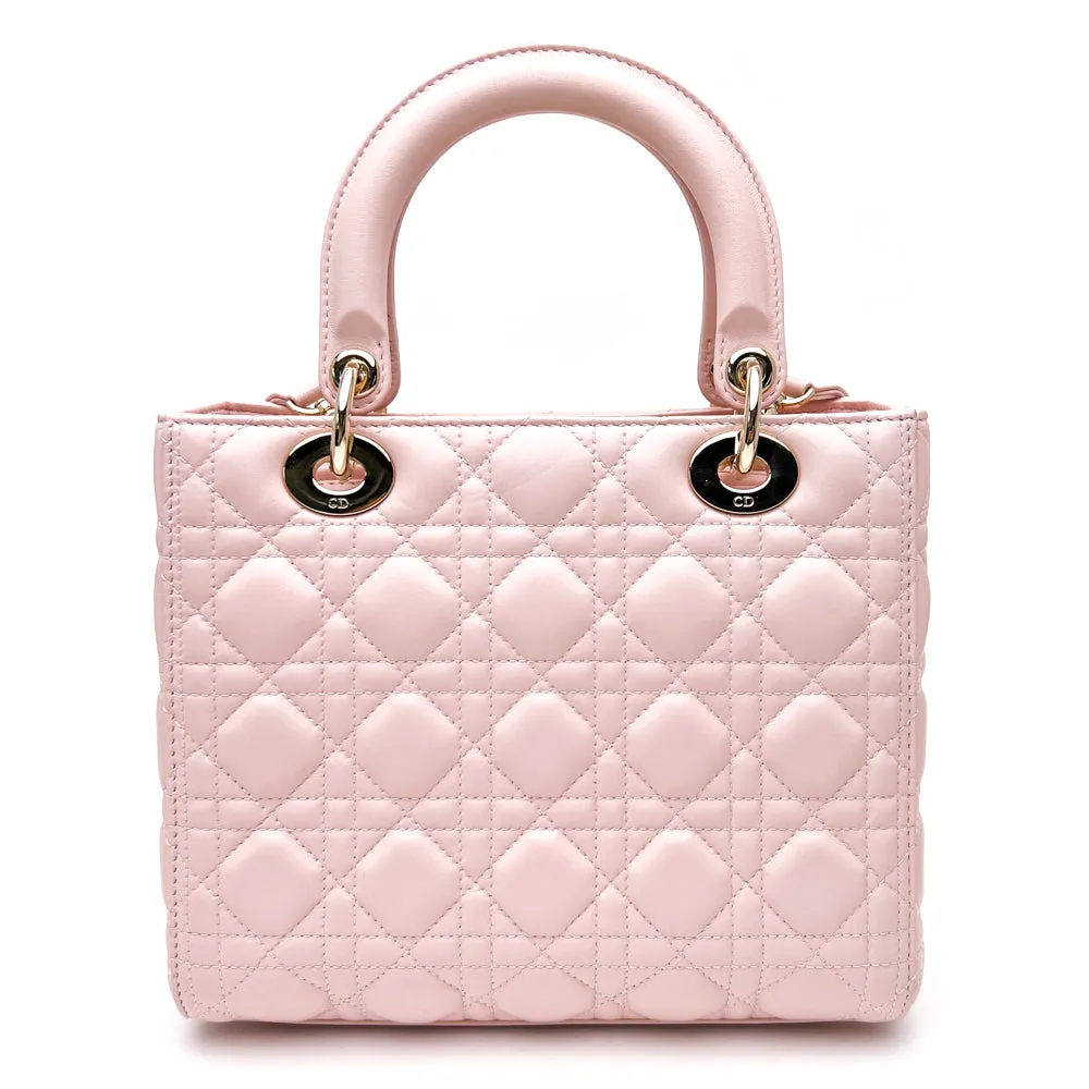 Christian Dior Light Pink Lambskin Cannage Medium Lady Dior Bag