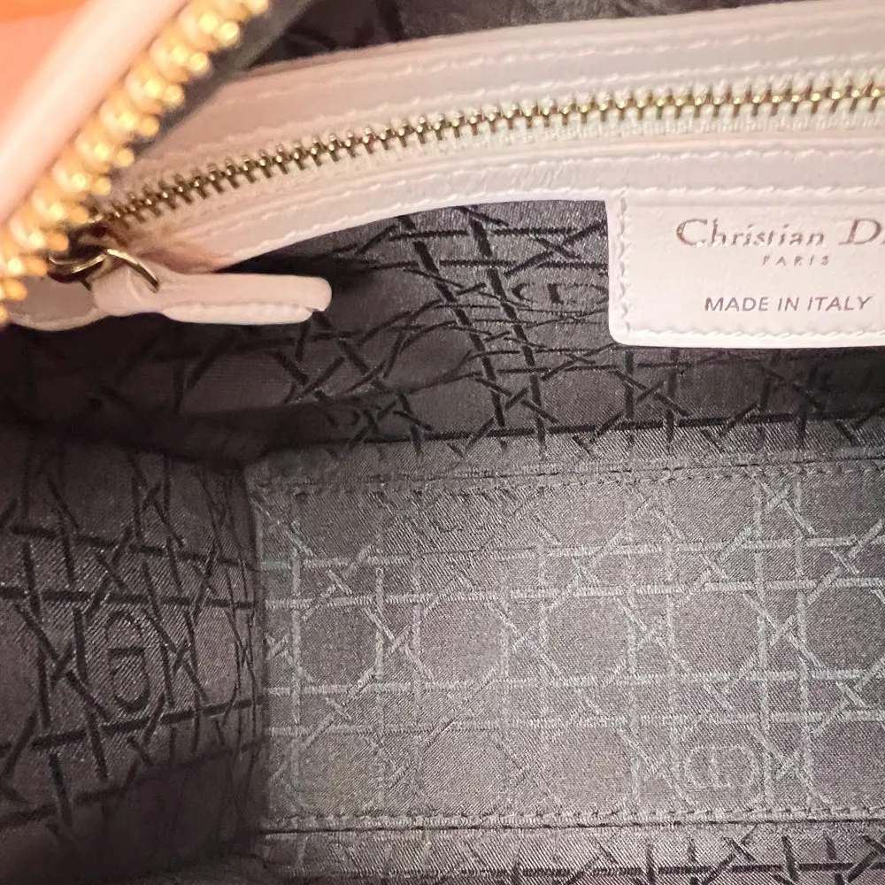 Christian Dior Light Pink Lambskin Cannage Medium Lady Dior Bag
