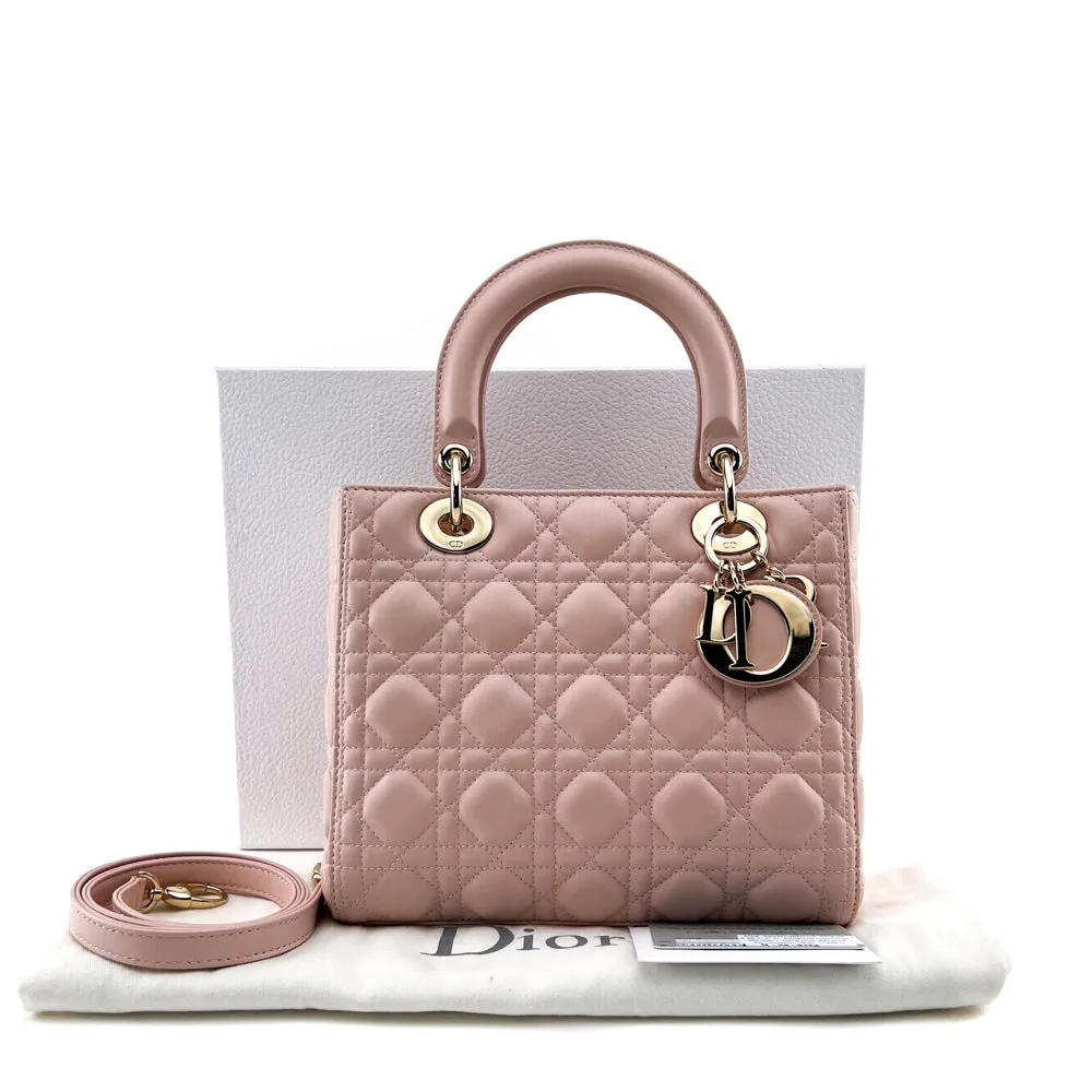 Christian Dior Light Pink Lambskin Cannage Medium Lady Dior Bag