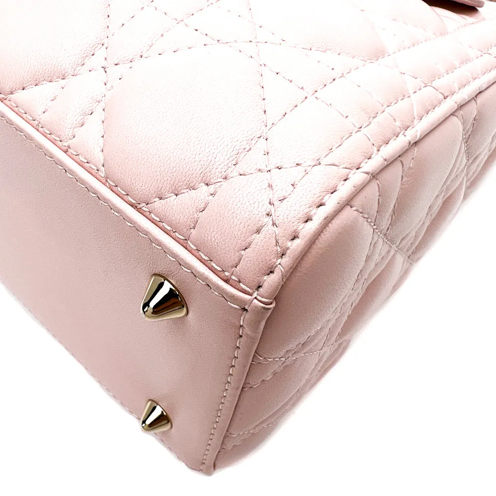Christian Dior Light Pink Lambskin Cannage Medium Lady Dior Bag